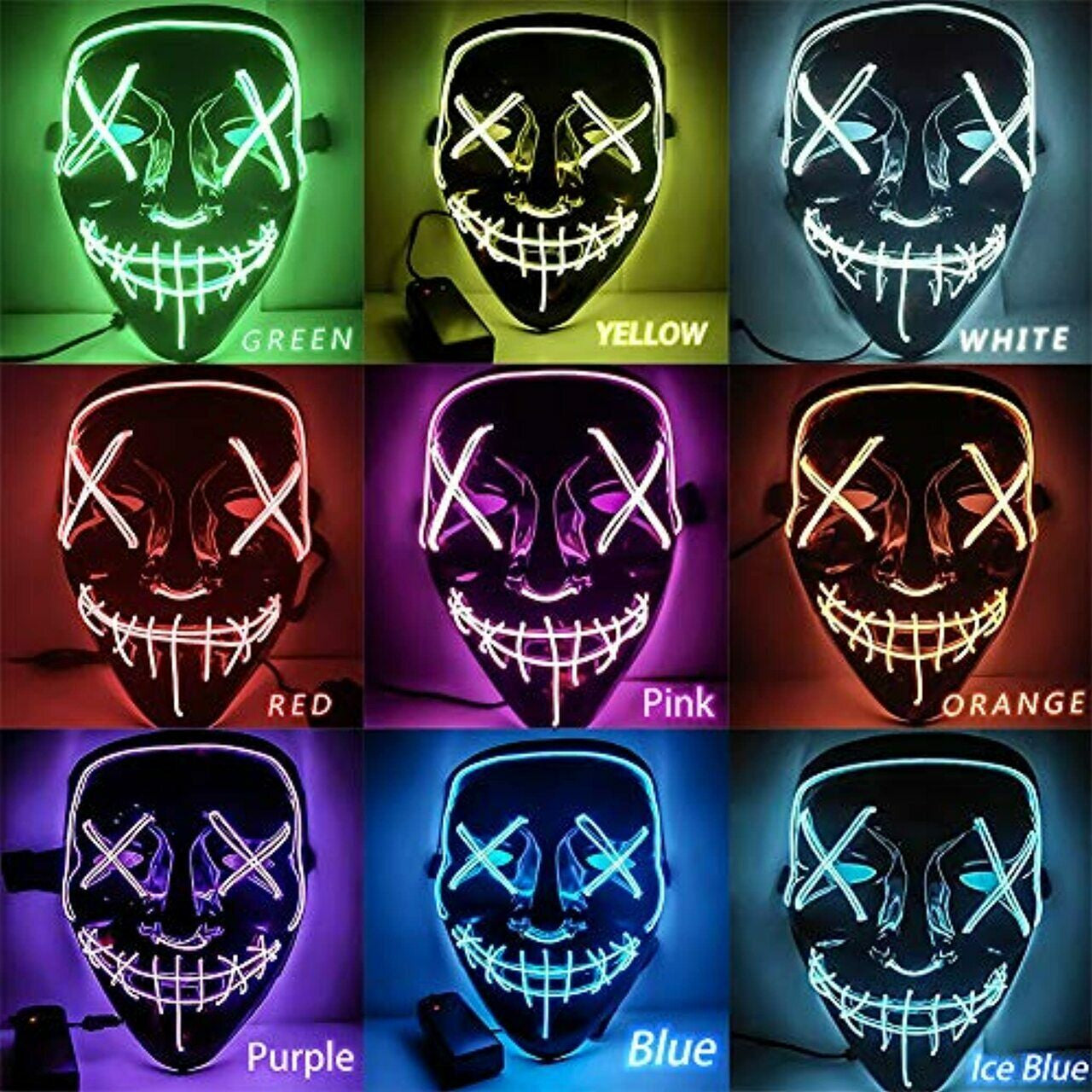 Halloween LED Mask Clubbing Light up Costume Rave Cosplay Party Purge 3 Modes