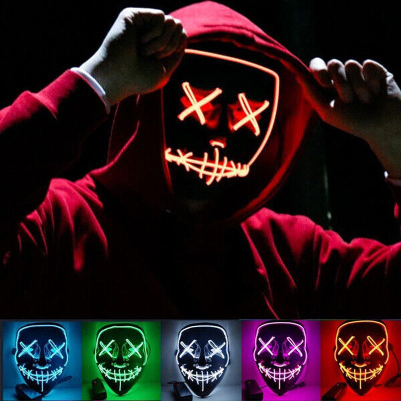 Halloween LED Mask Clubbing Light up Costume Rave Cosplay Party Purge 3 Modes